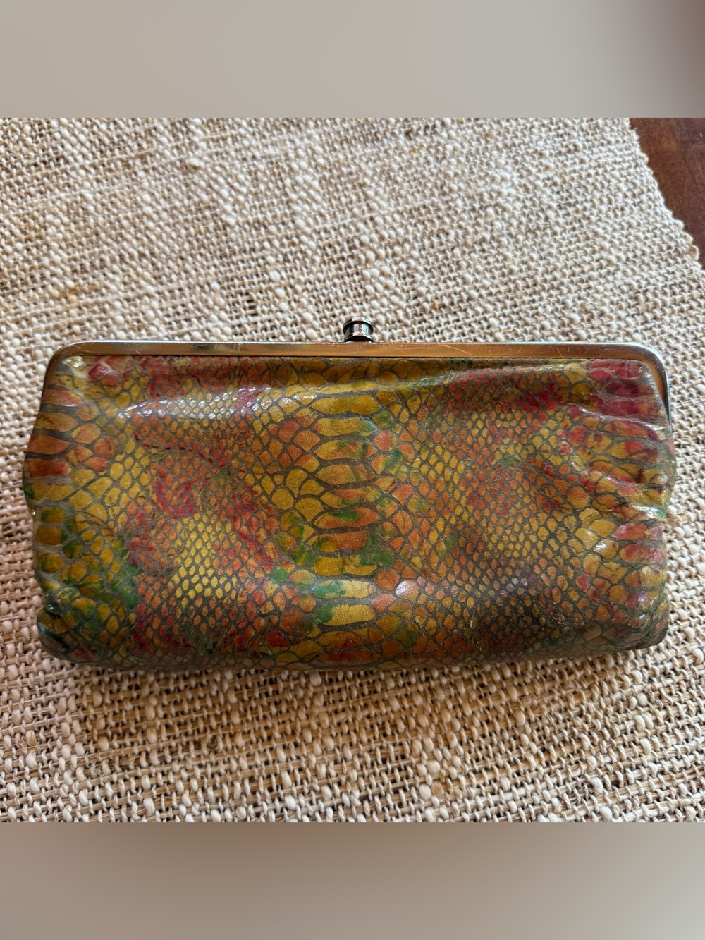 HOBO Yellow Multicolor Snake-Print Clutch